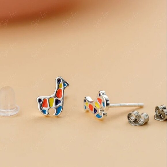 Multicolor Super Adorable Tiny Animal Giraffe Stud Earrings - Picture 1 of 6